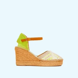 Cuñas altas beige y amarillo fluor con pulsera | Carinae 146