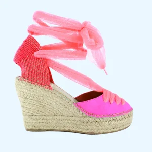 Alpargatas cuña alta fucsia con cintas | Meridian 19