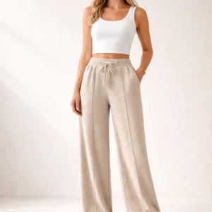Pantalon Palazzo Taille Haute en Maille COZYAN